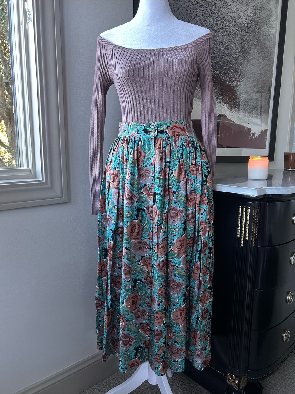 Vintage Super Craft Tapestry Floral Paisley Skirt Bohemian Cottagecore